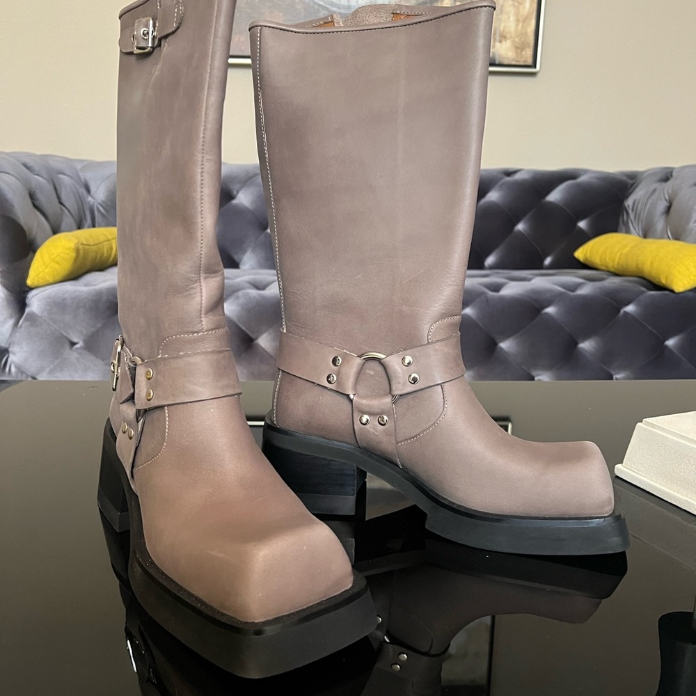 Jeffrey Campbell Taupe Leather Combat Boots - Picture 3 of 4